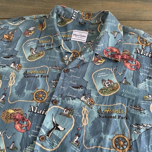 Vintage David Carey Arcadia Maine Short Sleeve Button Casual Shirt Mens 2XL (VV) - Picture 2 of 10